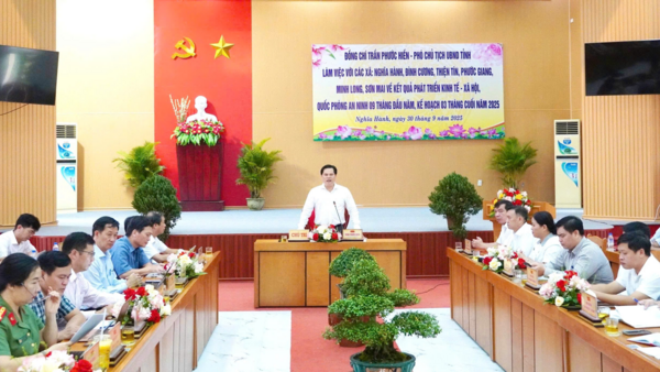 Phó Chủ tịch UBND tỉnh Trần Phước Hiền làm việc với các xã Phước Giang, Nghĩa Hành, Đình Cương, Thiện Tín, Minh Long và Sơn Mai về tình hình phát triển kinh tế, xã hội quốc phòng, an ninh trong 9 tháng năm 2025; kế hoạch 3 tháng cuối năm 2025